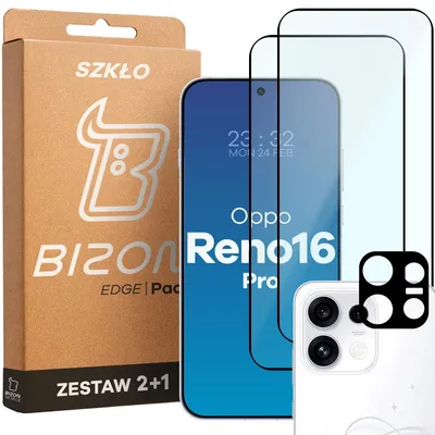 Produktbild von Gehärtetes Glas - 2 Stück + Kameraschutz für OPPO Reno16 Pro, Bizon Glass Edge Pack,