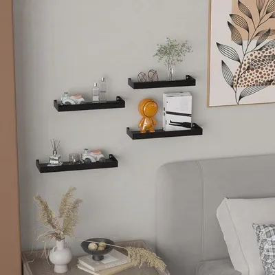 Produktbild von Famanu Wandregal-Set mit 4 Schwimmenden Holzregalen - Stilvolle Aufbewahrungslösung für Schlafzimmer, Wohnzimmer und Küche