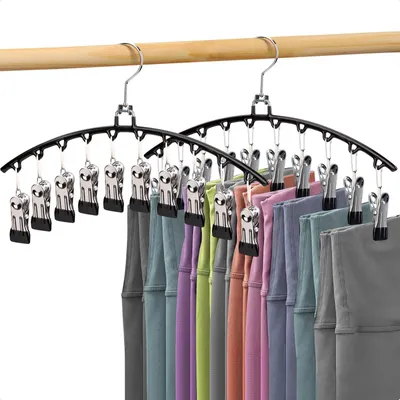 Hosenbügel mit Clips, 20 Clips, 2 Stück, Schwarz, Metall