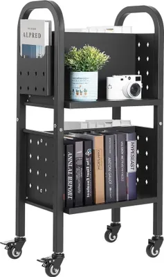 Produktbild von Bücherwagen Bibliothekswagen - Ladekapazität 70kg - Maße 45x33x88 cm - Schwarz - Leicht transportierbares Bücherregalwagen