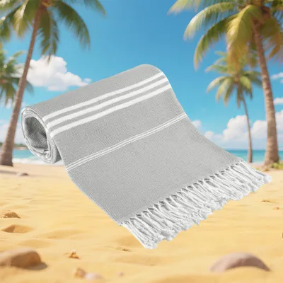 Produktbild von OKWISH Strandtuch groß 180x90 cm Baumwolle, Hamamtuch Saunatuch, Strandhandtuch Damen & Herren Badetuch, Stranddecke Grau