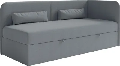Image de Selsey Calmmo - Lit d'adolescent 90x200 avec coffre de lit, housse chenille, tête de lit à droite, gris foncé