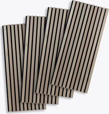 Produktbild von PROVISTON Akustik Wandpaneele 4er Set 1200 x 605 x 21 mm Furnierte MDF Holzlamellen Eiche natur Akustik Paneele Filz-Untergrund als Trägermaterial