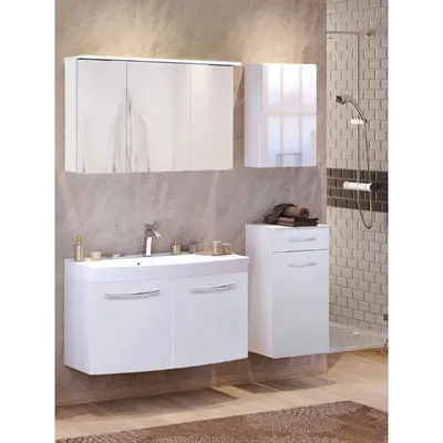 Produktbild von Badmöbel Set FLORIDO-03 Hochglanz weiß, Waschtisch mit Auzügen oder 2 Türen, B x H x T: ca. 155 x 200 x 47 cm Waschtisch mit 2 Türen
