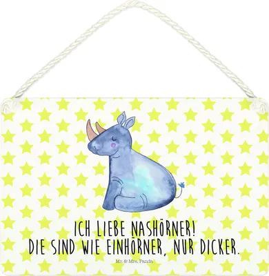Produktbild von Mr. & Mrs. Panda Schild Einhorn Nashorn DIN A4 - Weiß - Geschenk, Unicorn, Wandbild Holz, kleine aufmerksamkeit, Lustig, Zoo, holzbild, Holzschild, Türschild, Regenbogen