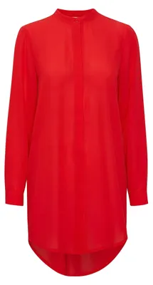 Produktbild von ICHI IHCELLANI LONG SH2 Damen lange Bluse Langarm Lange Bluse mit langem Arm Loose Fit mit verdeckter Knopfleiste Stehkragen mit einem Knopf