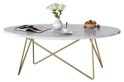 Produktbild von Couchtisch in Marmoroptik mit goldenen Beinen, oval, 120x60x41 cm