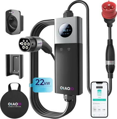 Produktbild von JATRHG mobile Wallbox e-Auto Ladegerät, 22 kW / 32 A dreiphasig, mit 6.5 m Typ 2 Kabel / CEE 32 A Rotsteckdose für Elektrofahrzeuge