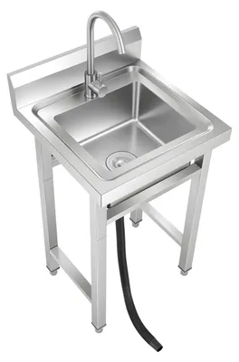 Produktbild von Kompakte Gastronomie Spüle - Freistehende Edelstahl Einzelbecken - Mit Wasserhahn - Für Küche, Outdoor, Werkstatt - 35×31×19 cm - 4 verstellbare Füße