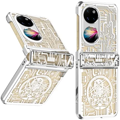 Obrázek produktu pro Pouzdro pro Huawei P50 Pocket galvanizované ochranné pouzdro s ochranou pantu Stříbro