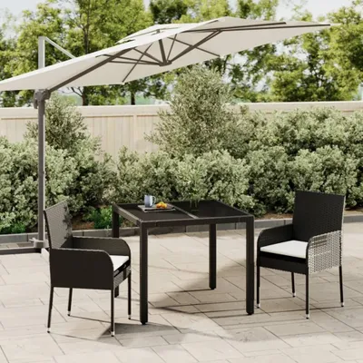 Produktbild von Möbel 3-tlg. Garten-Essgruppe mit Kissen Schwarz Poly Rattan - Gartenmöbelgarnituren 3184999
