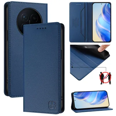 Produktbild von Lederhülle für Honor Magic8 Hülle Flip Brieftasche Kartenfächern Ständer Schutzhülle Blau