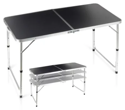 Obrázek produktu pro Vilde | Kempingový stůl výškově nastavitelný - 120x60 cm - 3v1 kovový kufříkový stůl grafit
