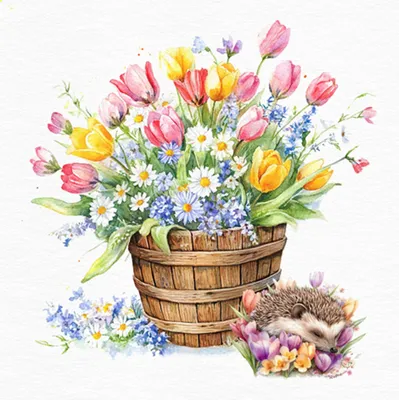 Produktbild von Servietten Papier 33x33cm 3-lag. mit Blumen & Igel Motiv 20 Stück