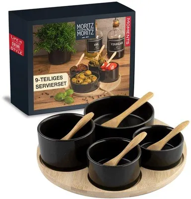 Produktbild von Keramische Snack Schalen 9-teilig mit Servierteller und Löffeln für Saucen und Tapas
