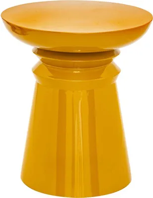 A yellow metal side table.