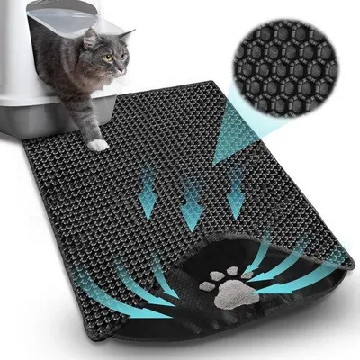 Produktbild von Famanu Katzenstreuunterlage - 88 x 60 cm, doppellagige Katzenstreuunterlage, Wabenstruktur, wasserdicht und rutschfest, schwarz
