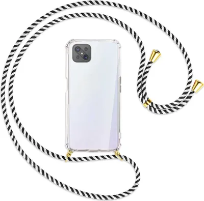 Produktbild von Handykette Backcover-Schutzhülle mit Band (Metall goldfarben) für Oppo A92S / Reno4 Z 5G - schwarz/weiß gestreift