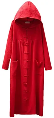 Produktbild von Leinen-Trenchcoat aus Baumwolle im chinesischen Stil mit Kapuze