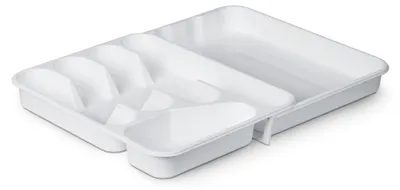 Produktbild von Besteckkasten für Schubladen "ausziehbar" kompakter Besteckeinsatz ( 33,5 x 26 bis 46 x 4,5cm ) - Weiß - Besteck Organizer - Besteckhalter für Küche