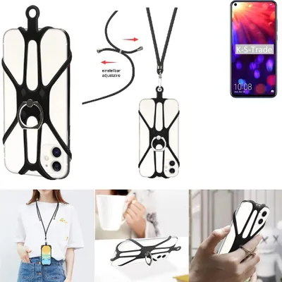 Produktbild von K-S-Trade 3in1 Handykette Handyband Handykordel Halsband Smartphone-Ring Handy-Ring kompatibel mit Huawei Honor View 20 Fingerhalterung Handyring