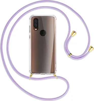 Produktbild von Handykette Backcover-Schutzhülle mit Band (Metall goldfarben) für Motorola One Vision - violett