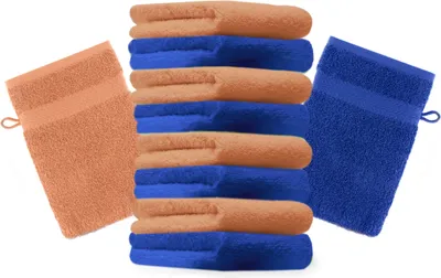Produktbild von Betz 10 Stück Waschhandschuhe 16x21 cm PREMIUM 100% Baumwolle  Farbe: royalblau und orange