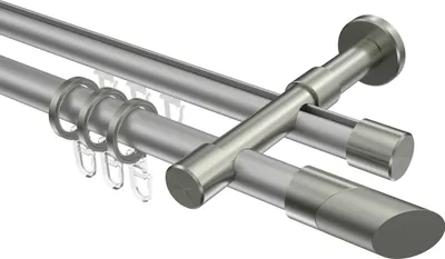 Produktbild von Interdeco Rundrohr-Innenlaufstange / Gardinenstange (Kombination) Silbergrau / Edelstahl-Optik, Typ Prestige Verano (Schräge), 20 mm Ø 2-läufig, 160 cm