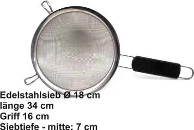 Produktbild von Küchensieb Nudelsieb 18 cm Ø Edelstahl feinmaschig gebogene Auflagehaken