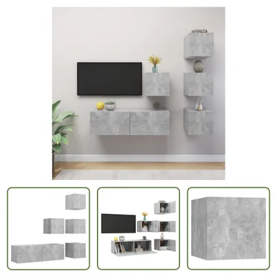 Produktbild von The Living Store 5-tlg. TV-Schrank-Set Betongrau Holzwerkstoff