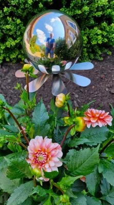 Produktbild von Blütenzauber Rotterdam Rosenkugel 15 cm Edelstahl poliert Gartenstecker Deko mit Stab 80 cm