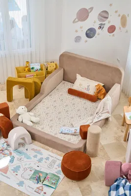 Produktbild von Hanah Home, Hochwertiges Kinderbett aus 100% Rippplüsch, Beige, 115x90x210 cm