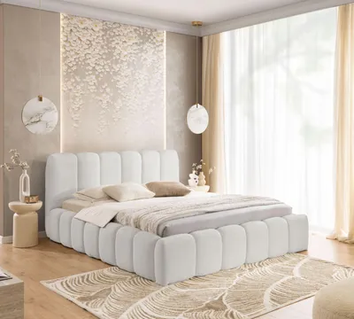 Produktbild von FURNISTAR Polsterbett MIA mit Bettkasten 140x200, Bubble Bett, Doppelbett mit Stauraum, Lattenrost, Boxspringbett-Optik, ohne Matratze, Hellgrau
