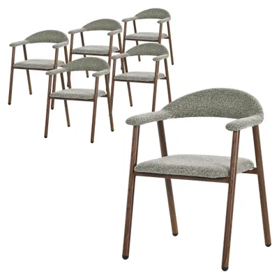 Produktbild von ML-Design Esszimmerstühle 6er Set mit Armlehne Küchenstühle Grün, Wohnzimmerstühle mit Rückenlehne, Polsterstühle mit Webstruktur Ergonomische Sessel