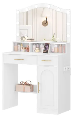 Image de Table de maquillage - Coiffeuse - Table de cosmétiques - Table de vanité - Table à maquillage - Grand miroir