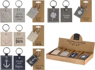 Produktbild von GKA Schlüsselanhänger Wildleder Spruch Kleeblatt: Glücksbringer für Dich - Grau Schlüsselband Worte