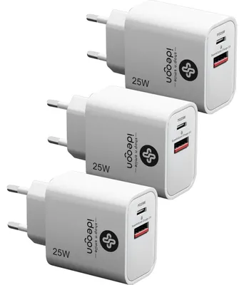 Produktbild von 3er-Set Dual 25Watt USB Ladegerät, 1x USB-C und USB-A, PD- & QC-Netzteil, weiss, Quick Charge für schnelles Laden von iPhone, Samsung, Huawai, Xiaomi