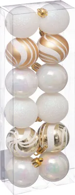 Produktbild von Weihnachtskugel-Dekoset 12-teilig weiß-goldfarben 4 cm - Einheitsgröße