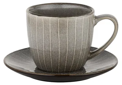 Imagen del producto de Taza y platillo a rayas, color gris, 250 ml