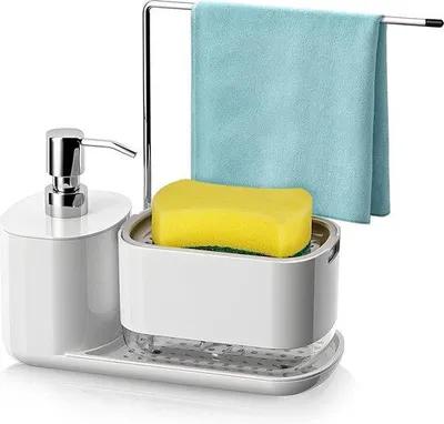 Produktbild von Dusche- und Küchenzeepspender mit Tuchhalter, 3-in-1 Seifenpumpe für Bad, Dusche, Arbeitsplatte