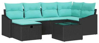 Immagine prodotto di vidaXL Set di divani con cuscini e portaoggetti in polirattan nero