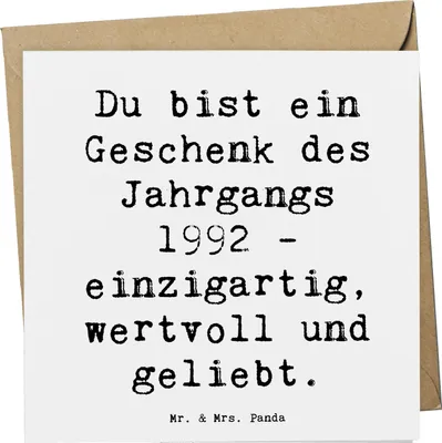 Produktbild von Mr. & Mrs. Panda Grußkarte Spruch 1992 Geburtstag Geschenk - Weiß - personalisierte Geschenke, faltkarte, Geburtsjahr, Glückwünsche, Geschenkideen, Happy Birthday, Alter