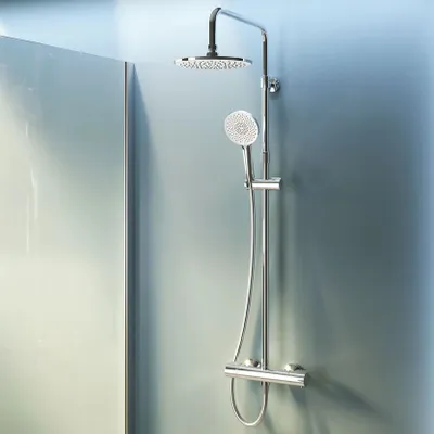 Produktbild von AM.PM Duschsystem Regendusche mit Thermostat 38℃ Edelstahl Duscharmatur Set Duschsäule Regendusche, inkl. verstellbar Duschstange F07XA400 X-Joy,Chrom