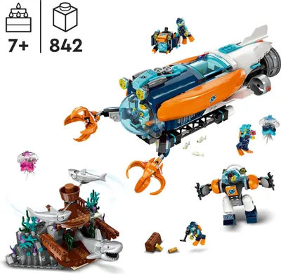Zdjęcie produktu dla LEGO 60379 City Łódź podwodna badacza dna morskiego, Zabawka Podwodna dla Dzieci z Dronem i Figurkami Rekinów, Wrak Statku i Minifigurki, Prezent pod Choinkę dla 7-latka, Dziewczynki i Chłopca