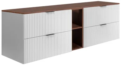 Obrázek produktu pro Závěsná skříňka do koupelny s umyvadlovou deskou, bílá / ořech, 180 x 58,6 x 46 cm