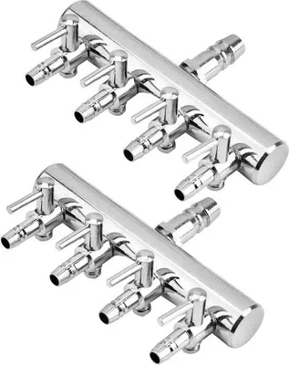 Obrázek produktu pro Regulátor větrání akvária – 4cestný – 2 ks – RVS – pro hadici 4/8 mm – vzduchový ventil – příslušenství
