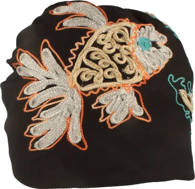 Angiolo Frasconi Turban Stoffmütze Leinen mit Fischstickerei in schwarz