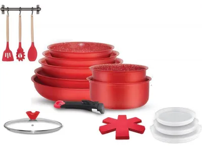 Image de Batterie de cuisine avec manche amovible 18 pièces Rouge Arthur Martin AMR94