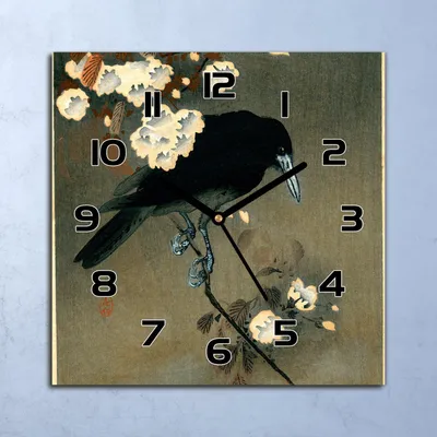 Produktbild von Wanduhr Echt-Glas-Küchenuhr Das Krähenbild Quarz Lautlos 30x30 Deko Bilder