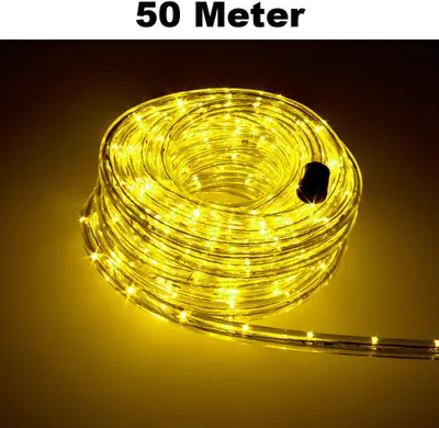 Produktbild von Trade-Shop LED Lichtschlauch Komplett Set mit Zubehör Lichterkette Beleuchtung Gelb 50 Meter F3 LED für Drinnen/Draußen Weihnachten Beleuchtung Dekoration Lichterschlauch